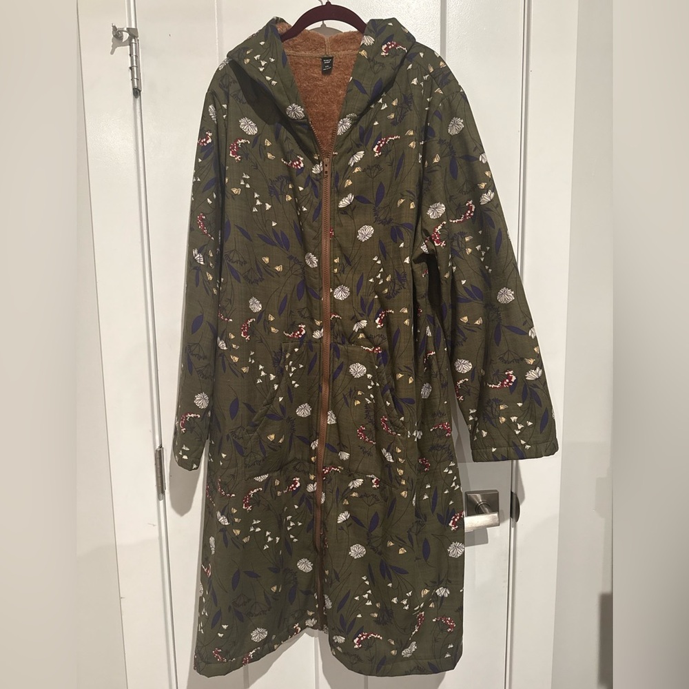 SHEIN Olive Floral Hooded Coat